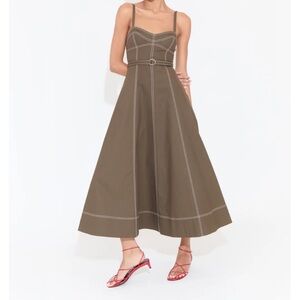 Hill House Brown Midi Dress with White Stitching